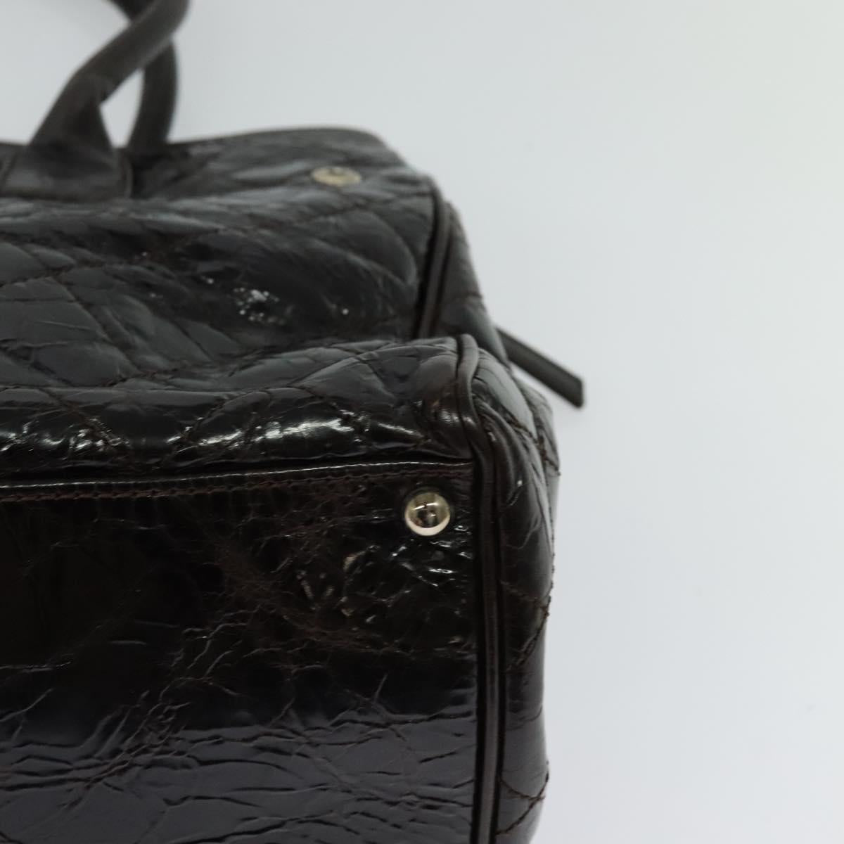 CHANEL Matelasse COCO Mark Hand Bag Patent leather Dark Brown CC Auth 124127