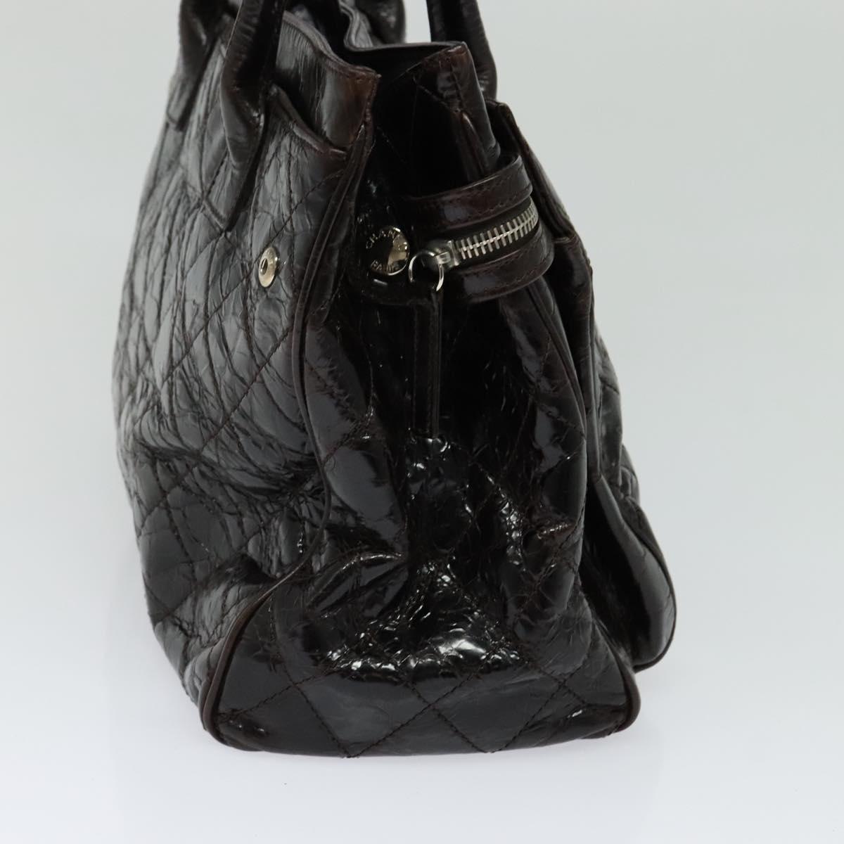 CHANEL Matelasse COCO Mark Hand Bag Patent leather Dark Brown CC Auth 124127
