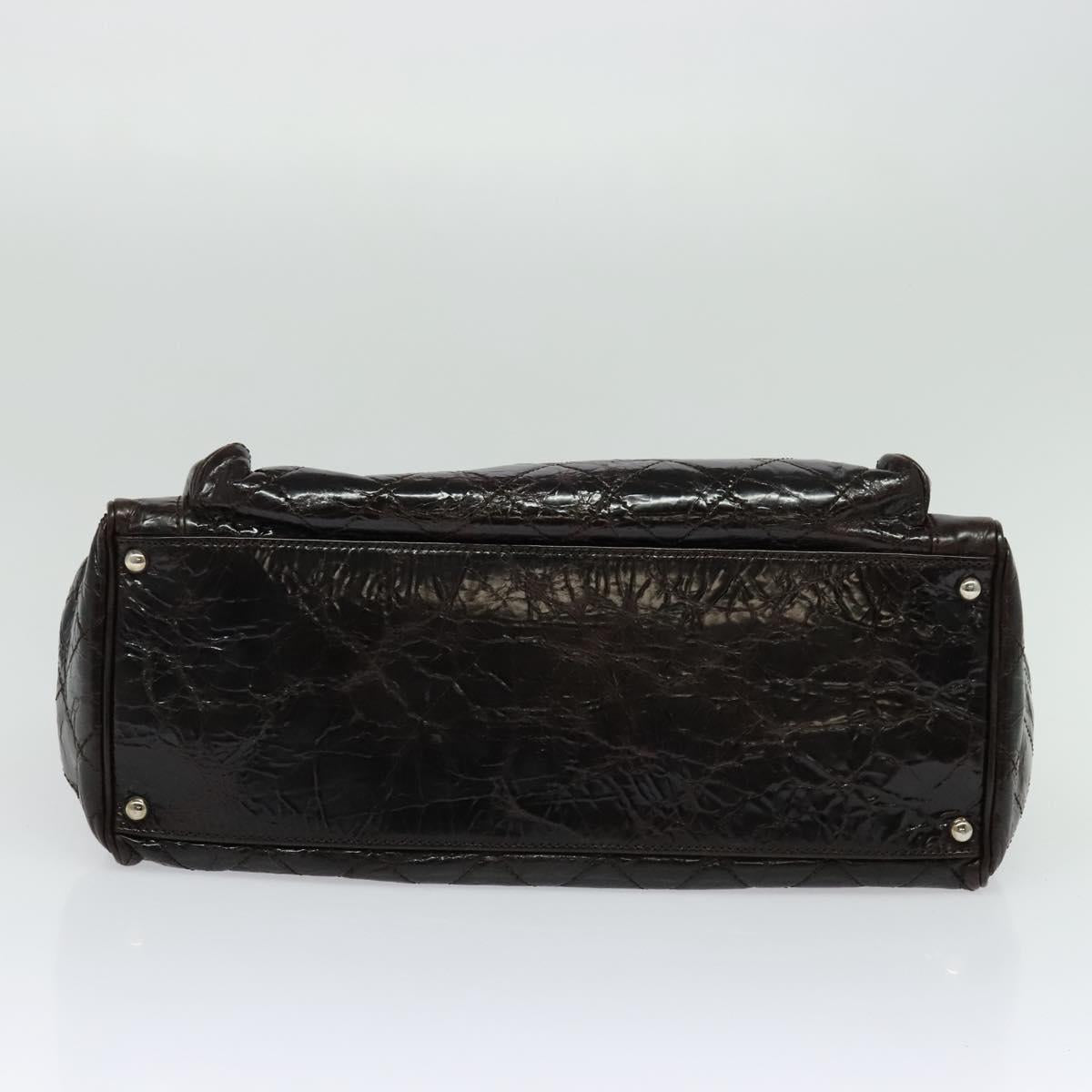 CHANEL Matelasse COCO Mark Hand Bag Patent leather Dark Brown CC Auth 124127