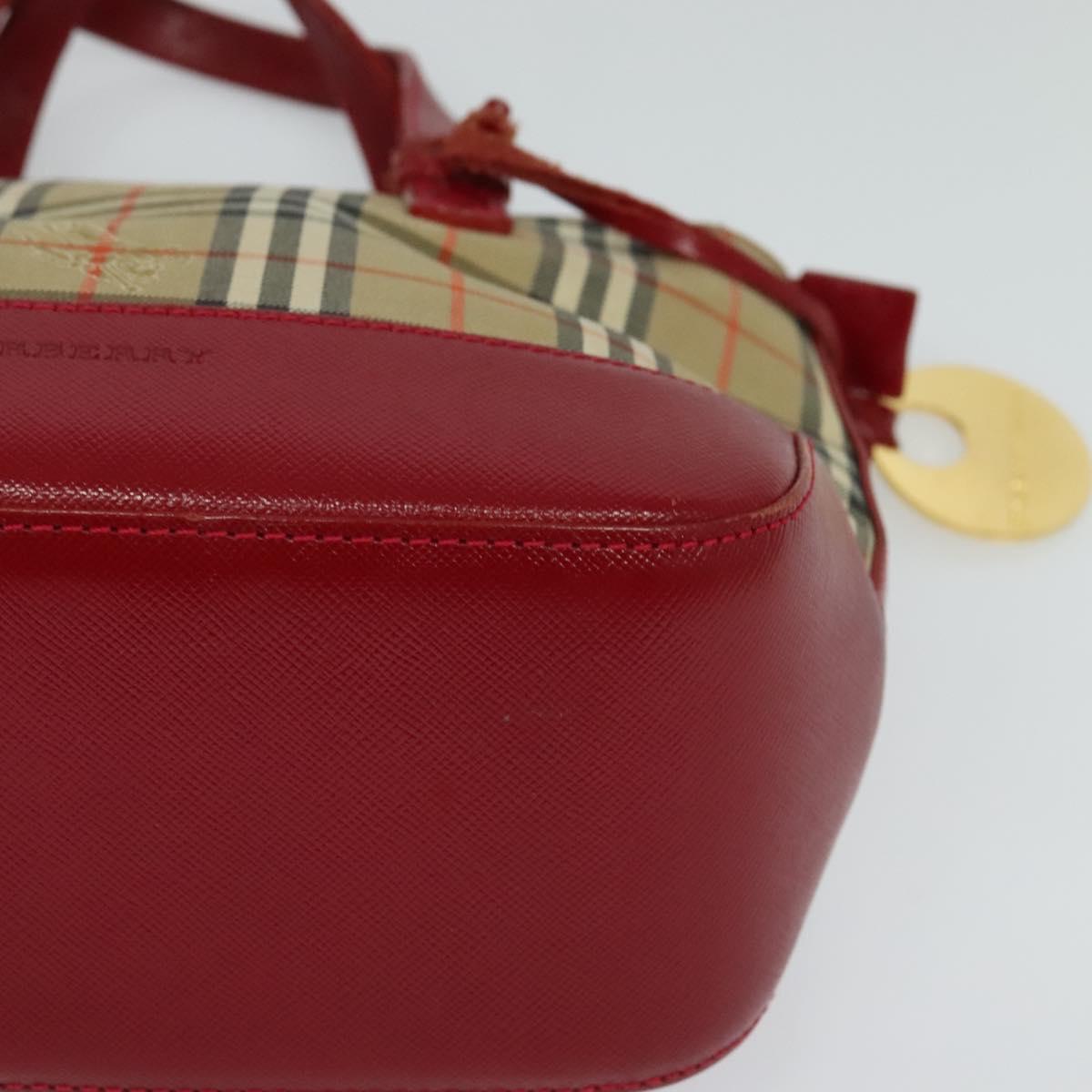 BURBERRY Nova Check Hand Bag Canvas Beige Gold Auth 124154