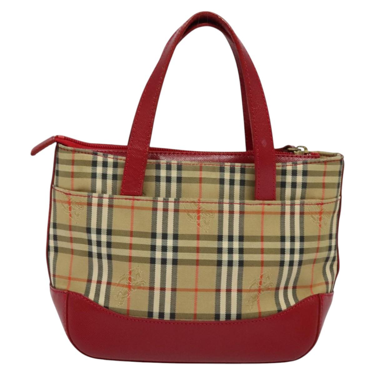 BURBERRY Nova Check Hand Bag Canvas Beige Gold Auth 124154