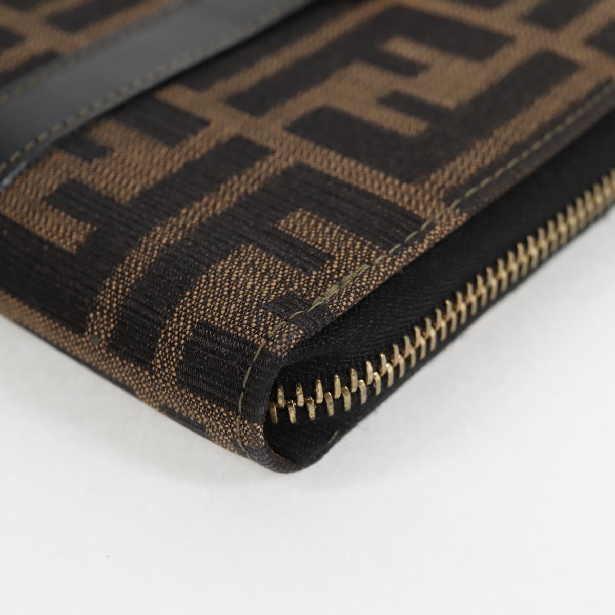 FENDI Zucca Canvas Hand Wallet Black Brown gold Auth 124173V