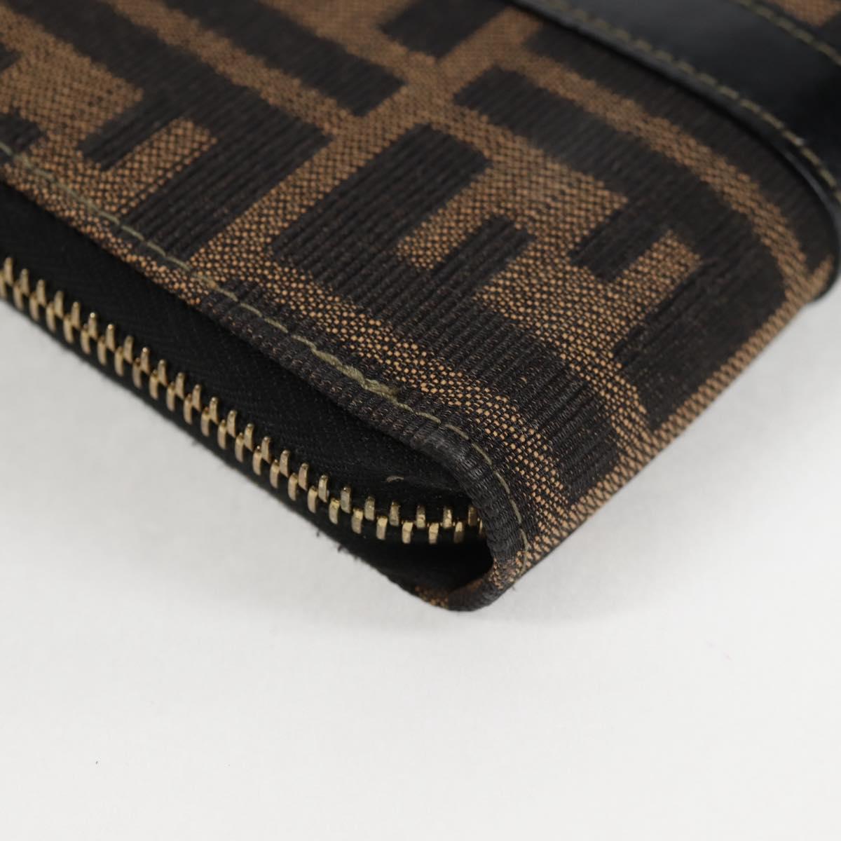 FENDI Zucca Canvas Hand Wallet Black Brown gold Auth 124173V