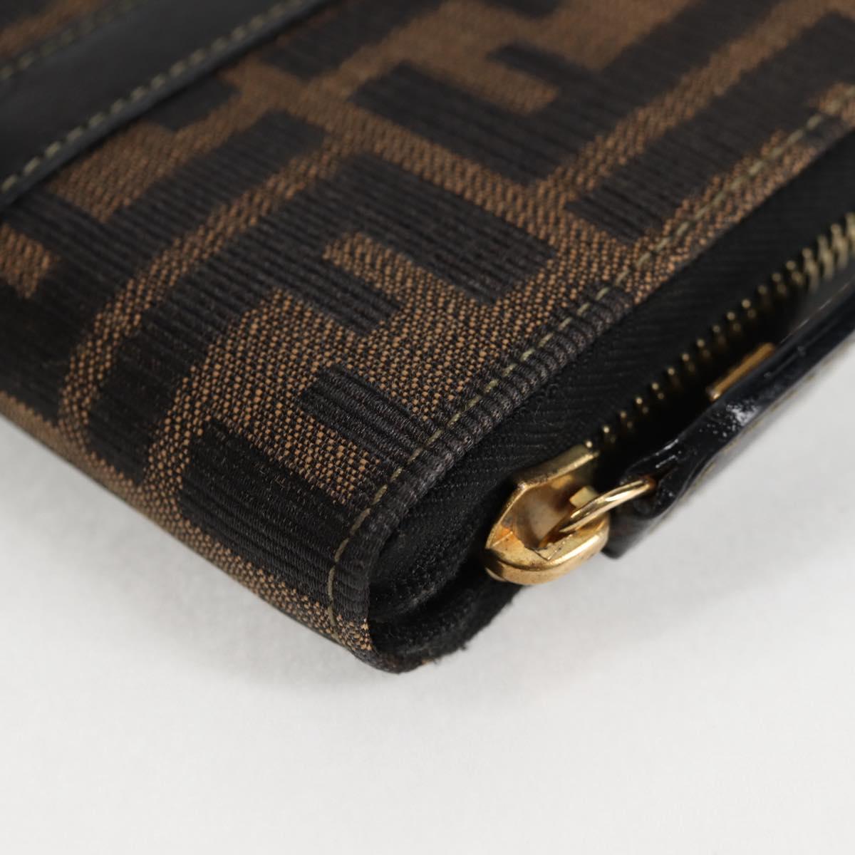 FENDI Zucca Canvas Hand Wallet Black Brown gold Auth 124173V