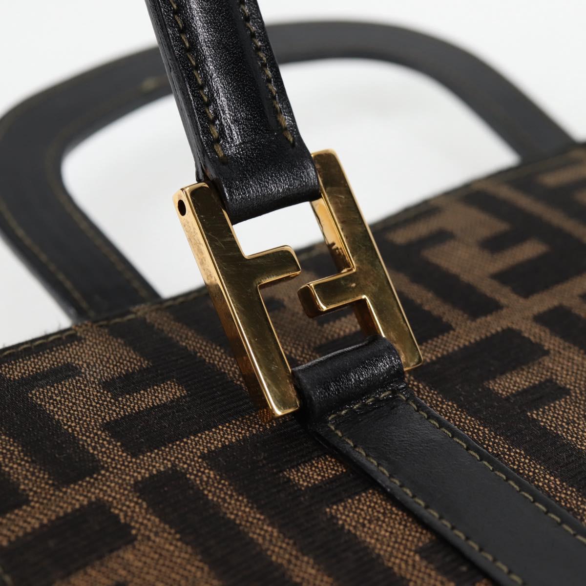 FENDI Zucca Canvas Hand Wallet Black Brown gold Auth 124173V
