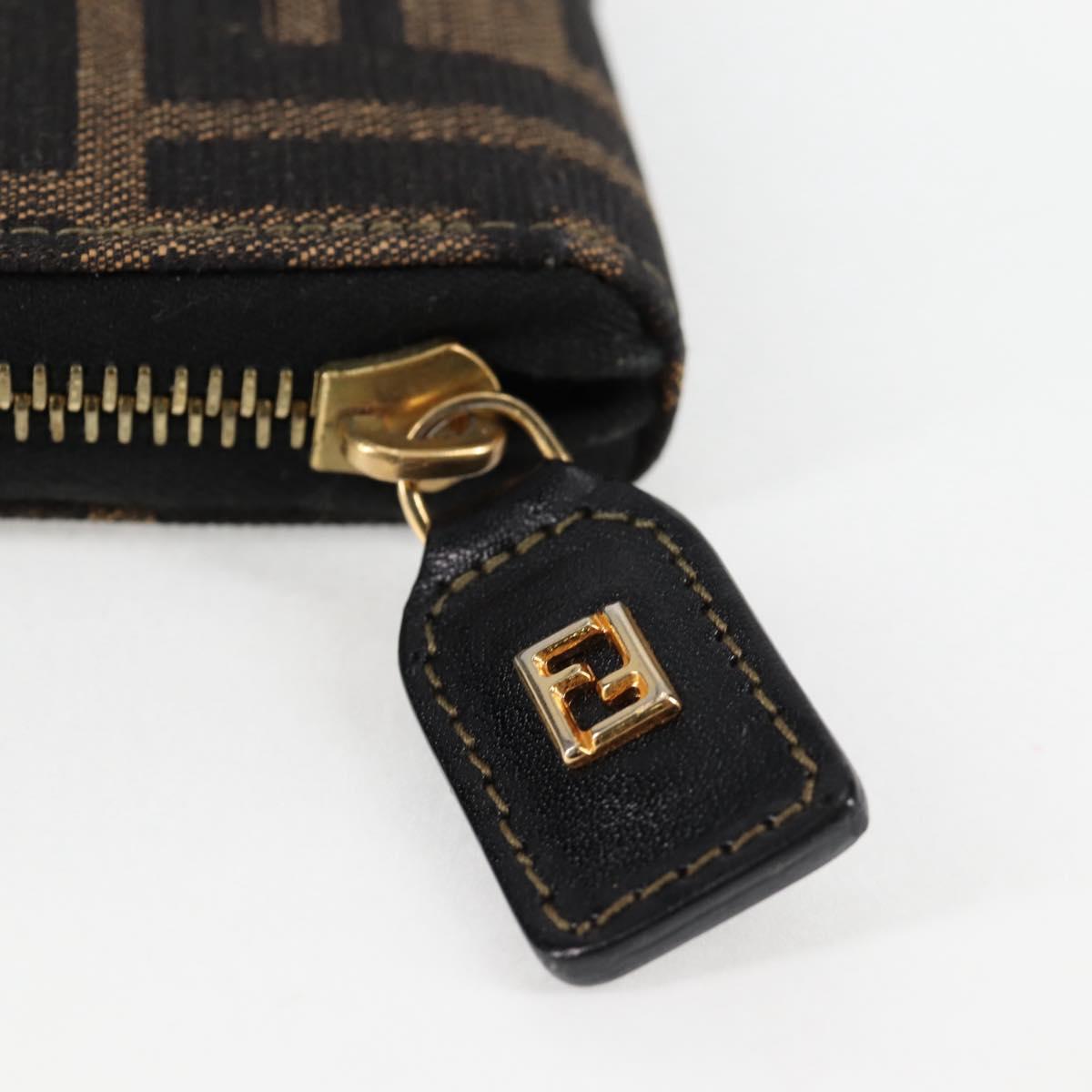 FENDI Zucca Canvas Hand Wallet Black Brown gold Auth 124173V