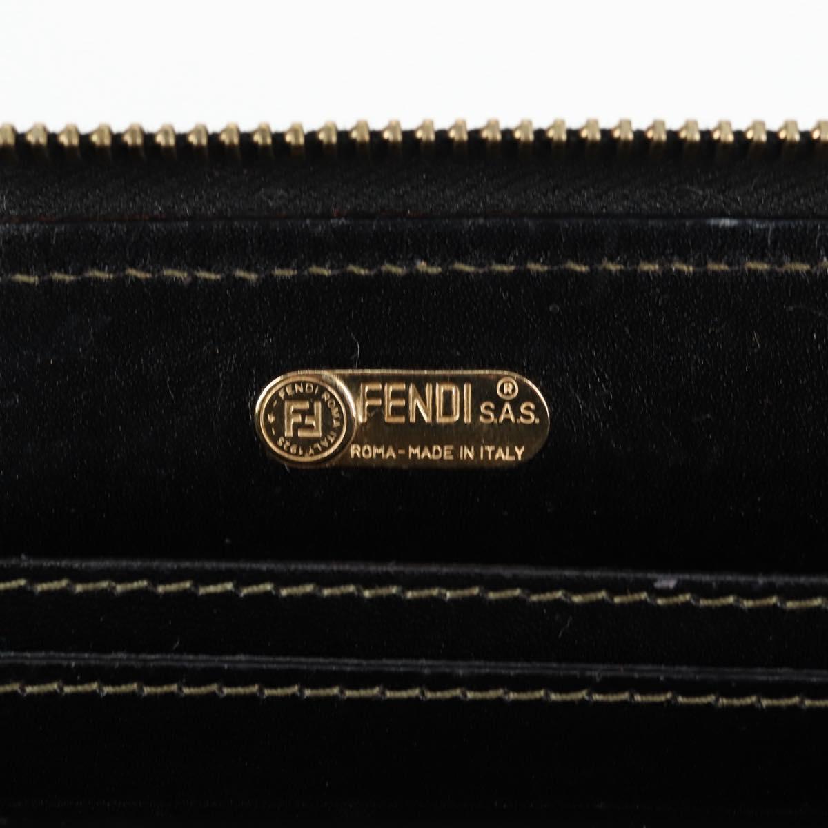 FENDI Zucca Canvas Hand Wallet Black Brown gold Auth 124173V