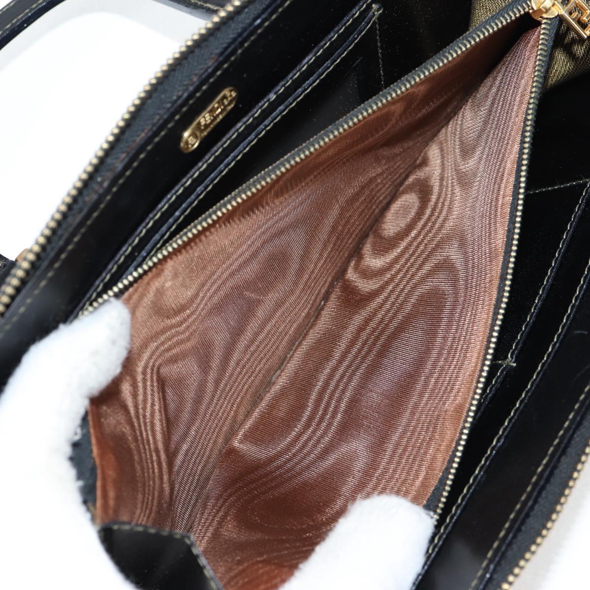 FENDI Zucca Canvas Hand Wallet Black Brown gold Auth 124173V