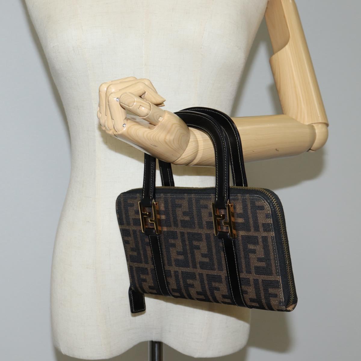 FENDI Zucca Canvas Hand Wallet Black Brown gold Auth 124173V
