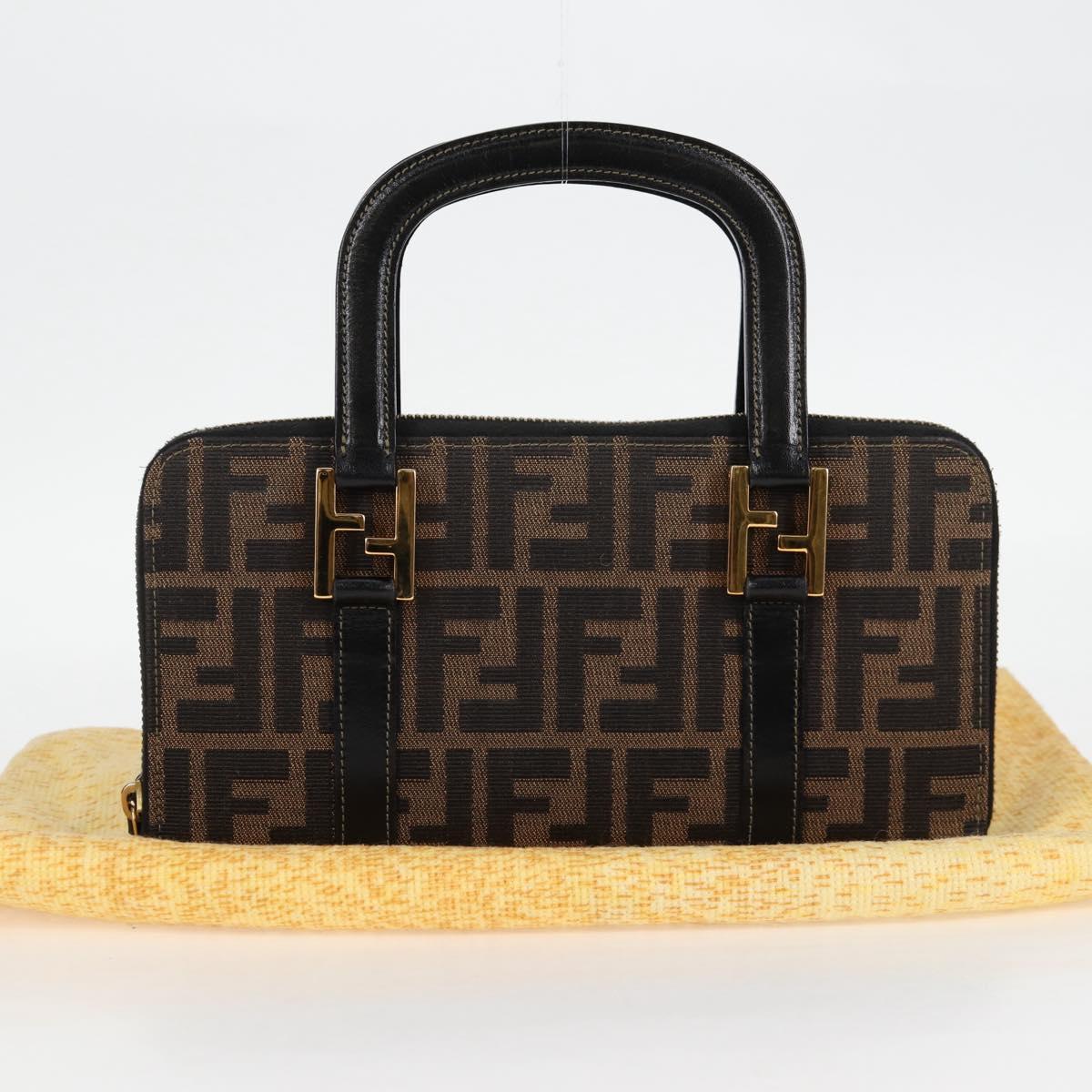 FENDI Zucca Canvas Hand Wallet Black Brown gold Auth 124173V