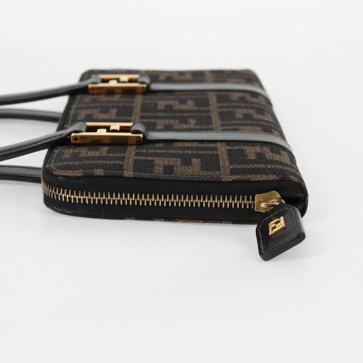 FENDI Zucca Canvas Hand Wallet Black Brown gold Auth 124173V