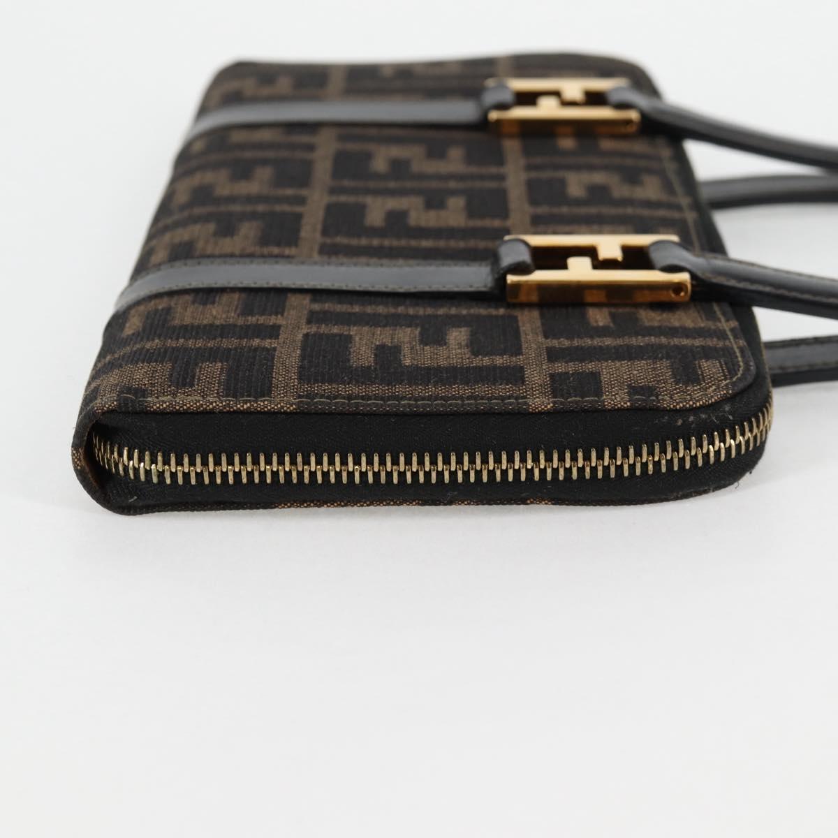 FENDI Zucca Canvas Hand Wallet Black Brown gold Auth 124173V