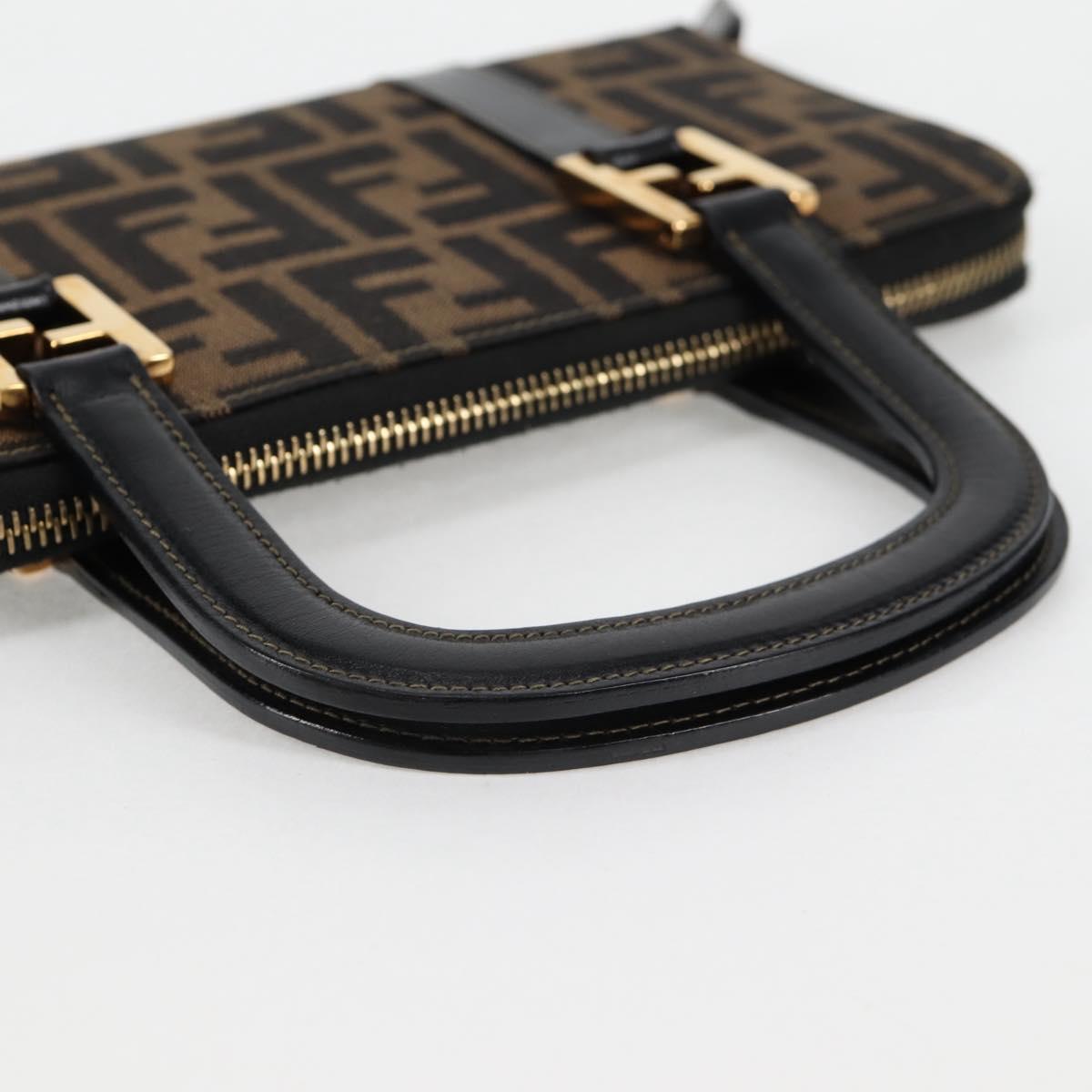 FENDI Zucca Canvas Hand Wallet Black Brown gold Auth 124173V
