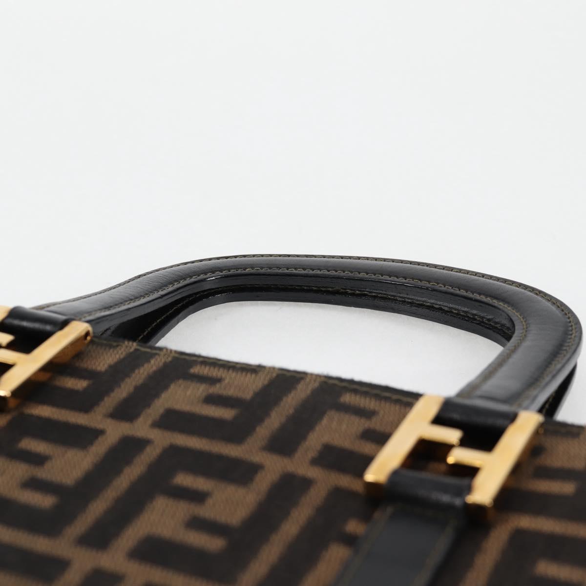 FENDI Zucca Canvas Hand Wallet Black Brown gold Auth 124173V
