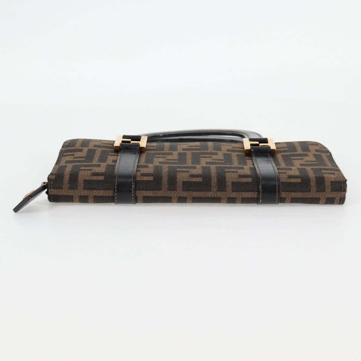 FENDI Zucca Canvas Hand Wallet Black Brown gold Auth 124173V