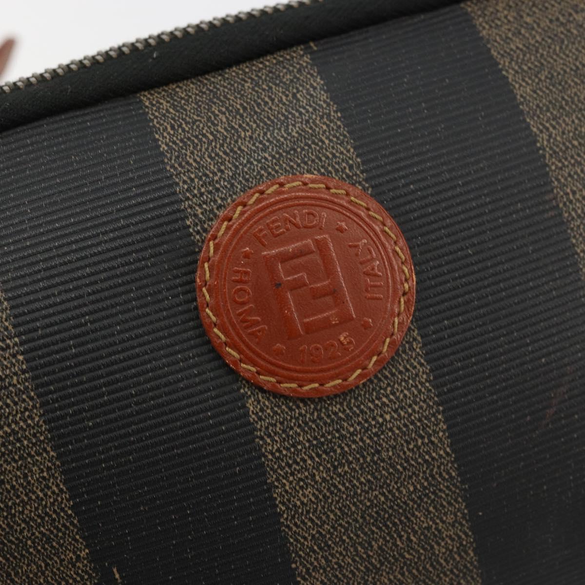 FENDI Pecan Canvas Shoulder Bag PVC Brown Black gold Auth 124174