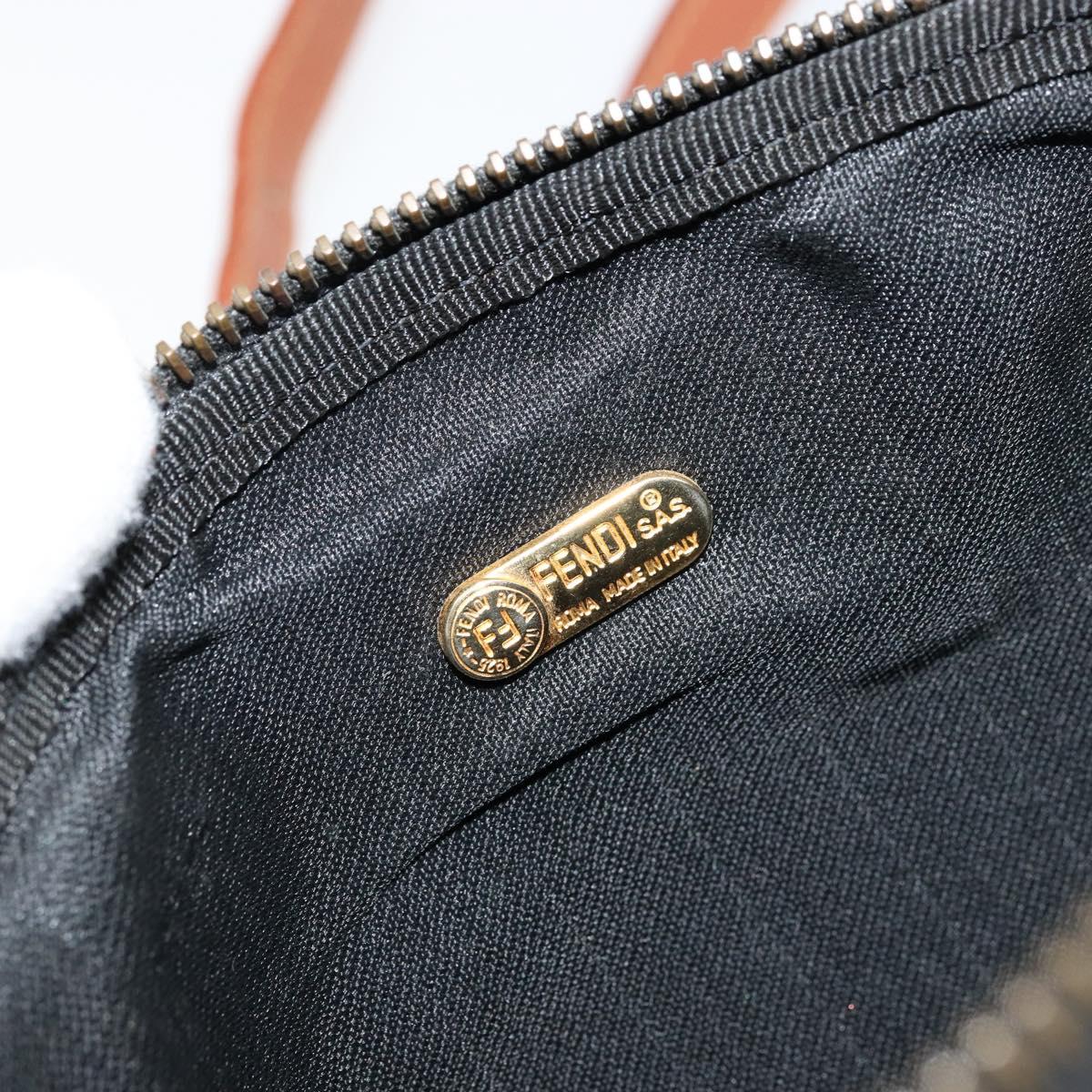 FENDI Pecan Canvas Shoulder Bag PVC Brown Black gold Auth 124174