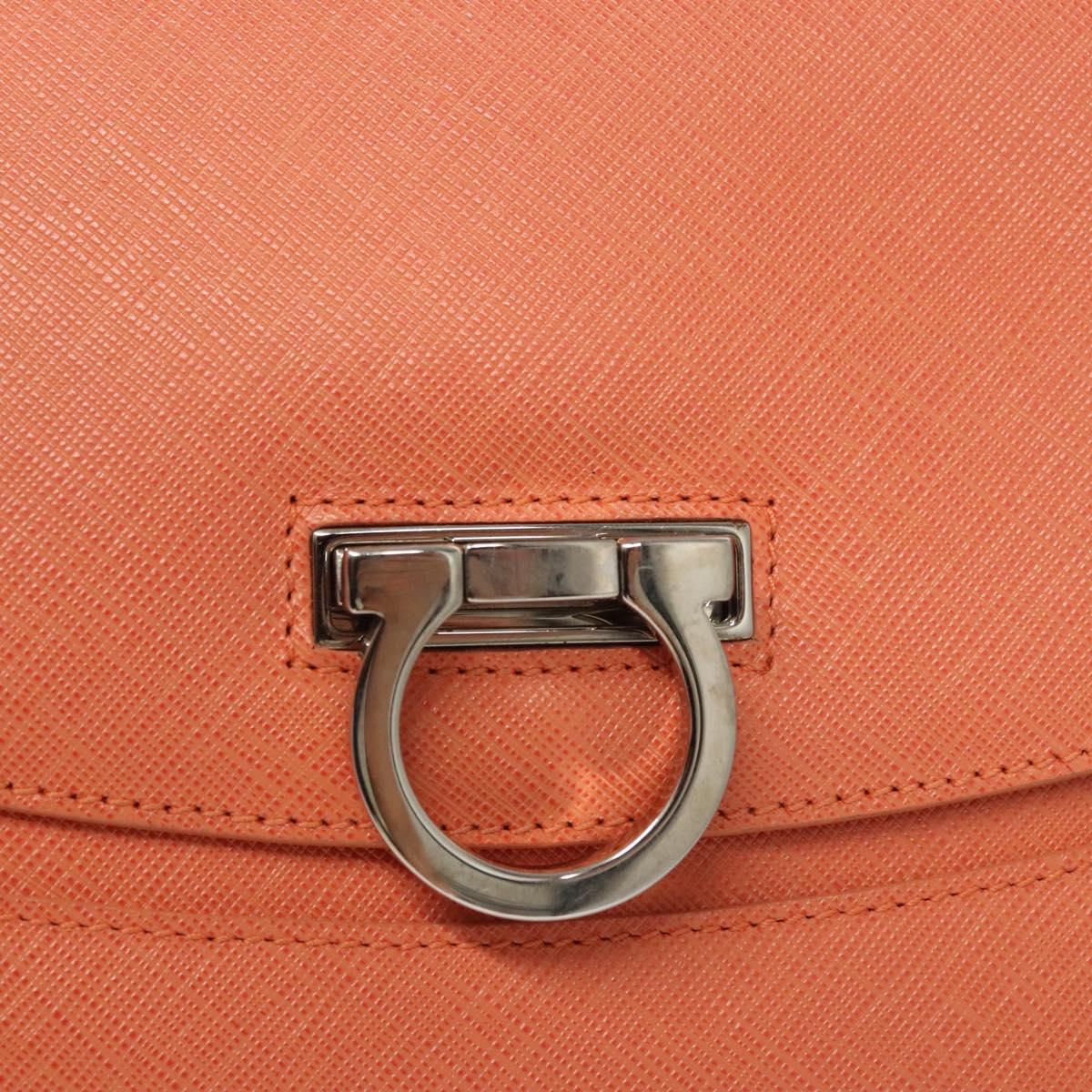 Salvatore Ferragamo Gancini Hand Bag Leather Silver Salmon Pink Auth 124200