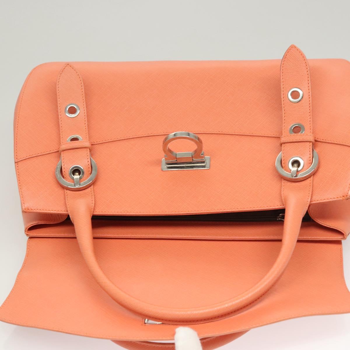 Salvatore Ferragamo Gancini Hand Bag Leather Silver Salmon Pink Auth 124200