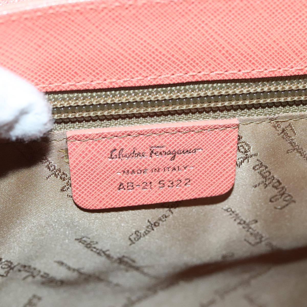 Salvatore Ferragamo Gancini Hand Bag Leather Silver Salmon Pink Auth 124200