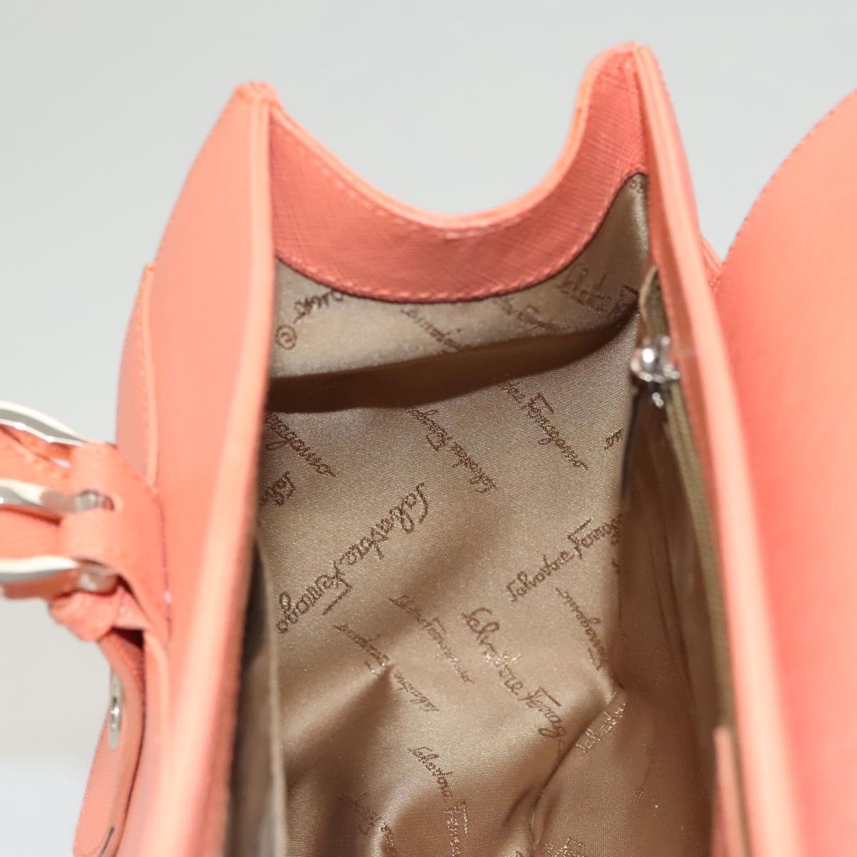 Salvatore Ferragamo Gancini Hand Bag Leather Silver Salmon Pink Auth 124200