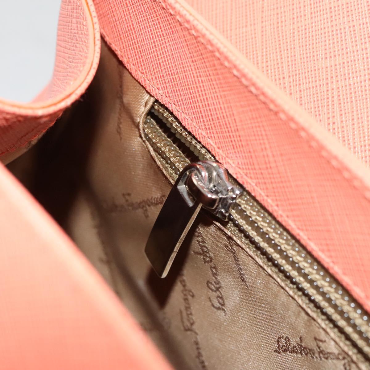 Salvatore Ferragamo Gancini Hand Bag Leather Silver Salmon Pink Auth 124200
