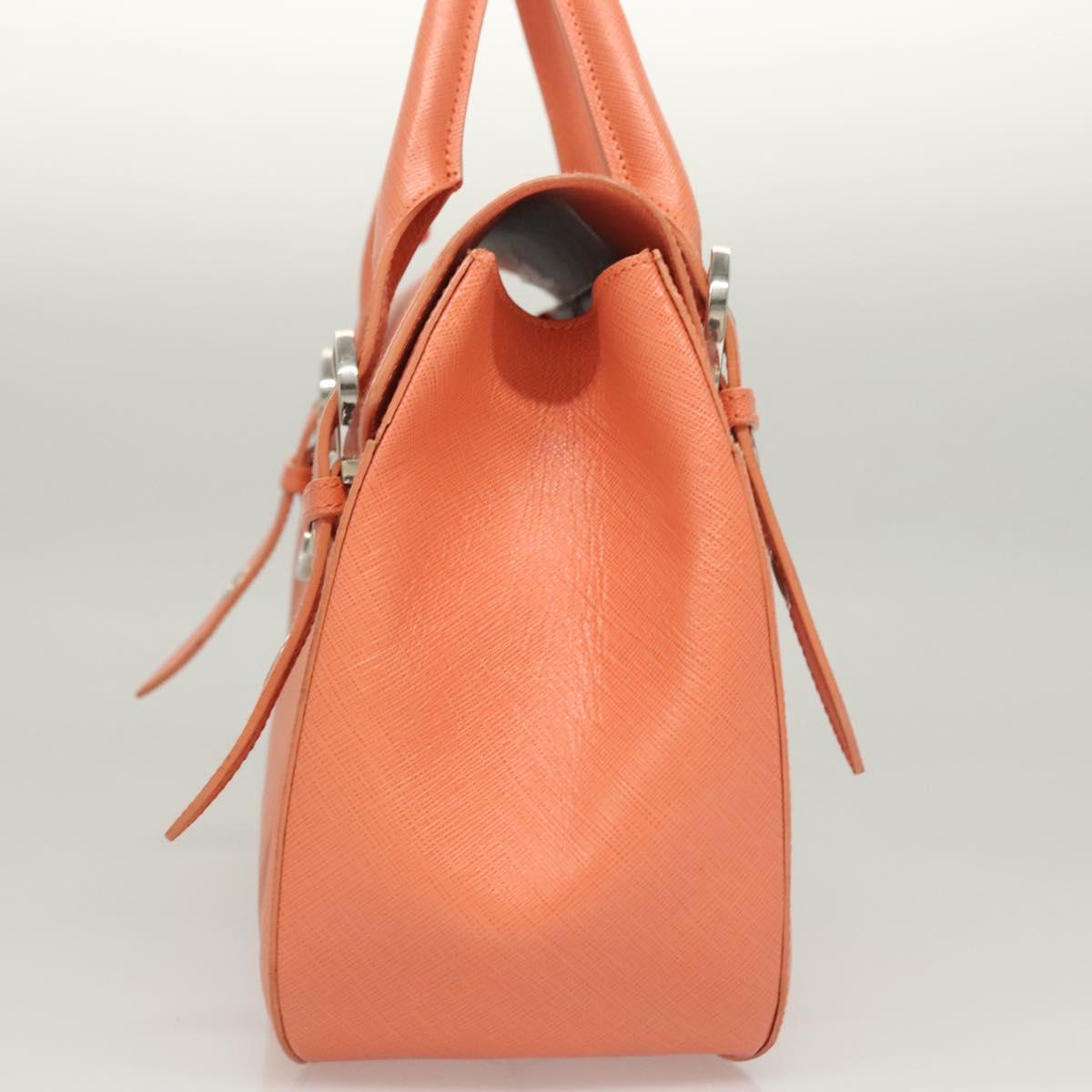 Salvatore Ferragamo Gancini Hand Bag Leather Silver Salmon Pink Auth 124200