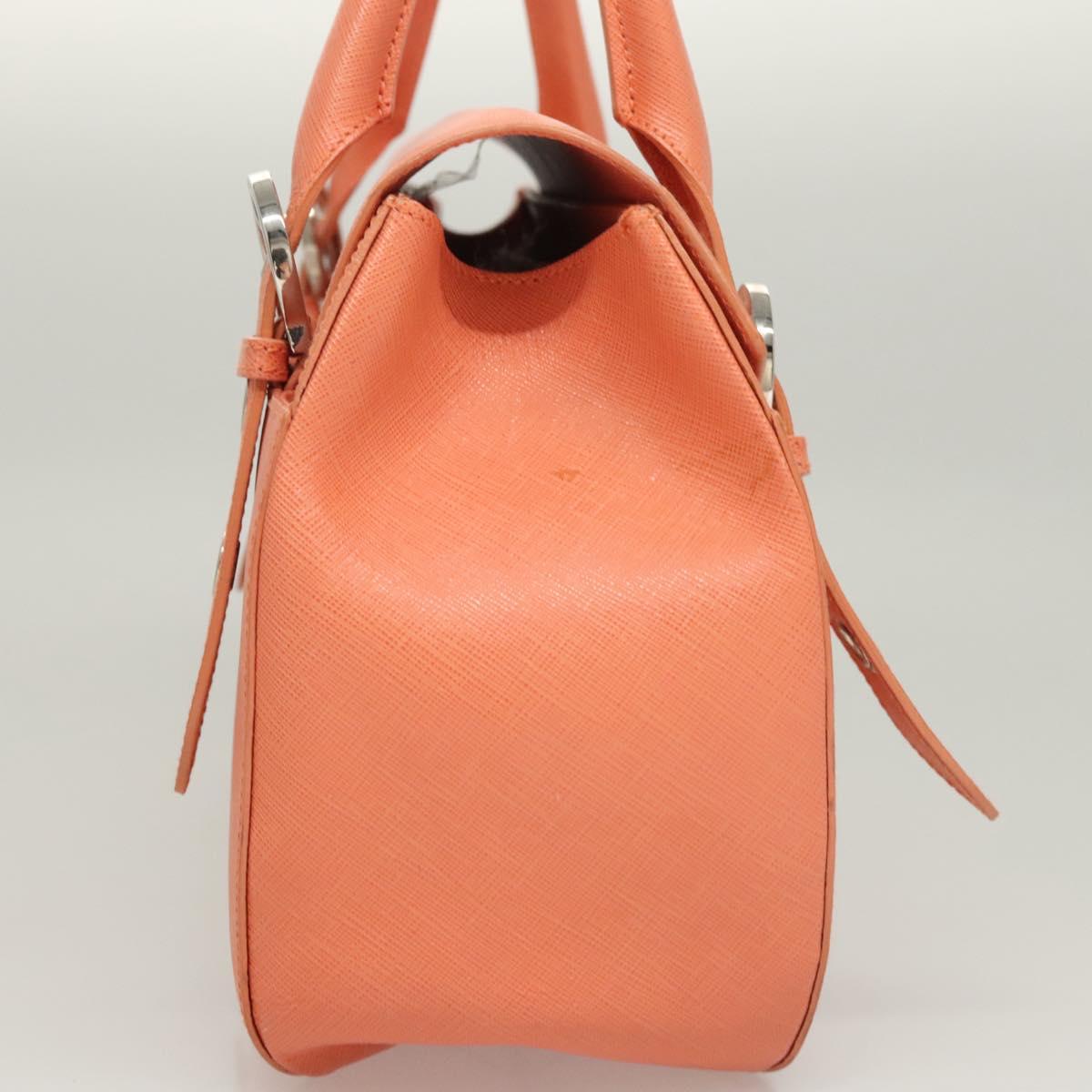 Salvatore Ferragamo Gancini Hand Bag Leather Silver Salmon Pink Auth 124200