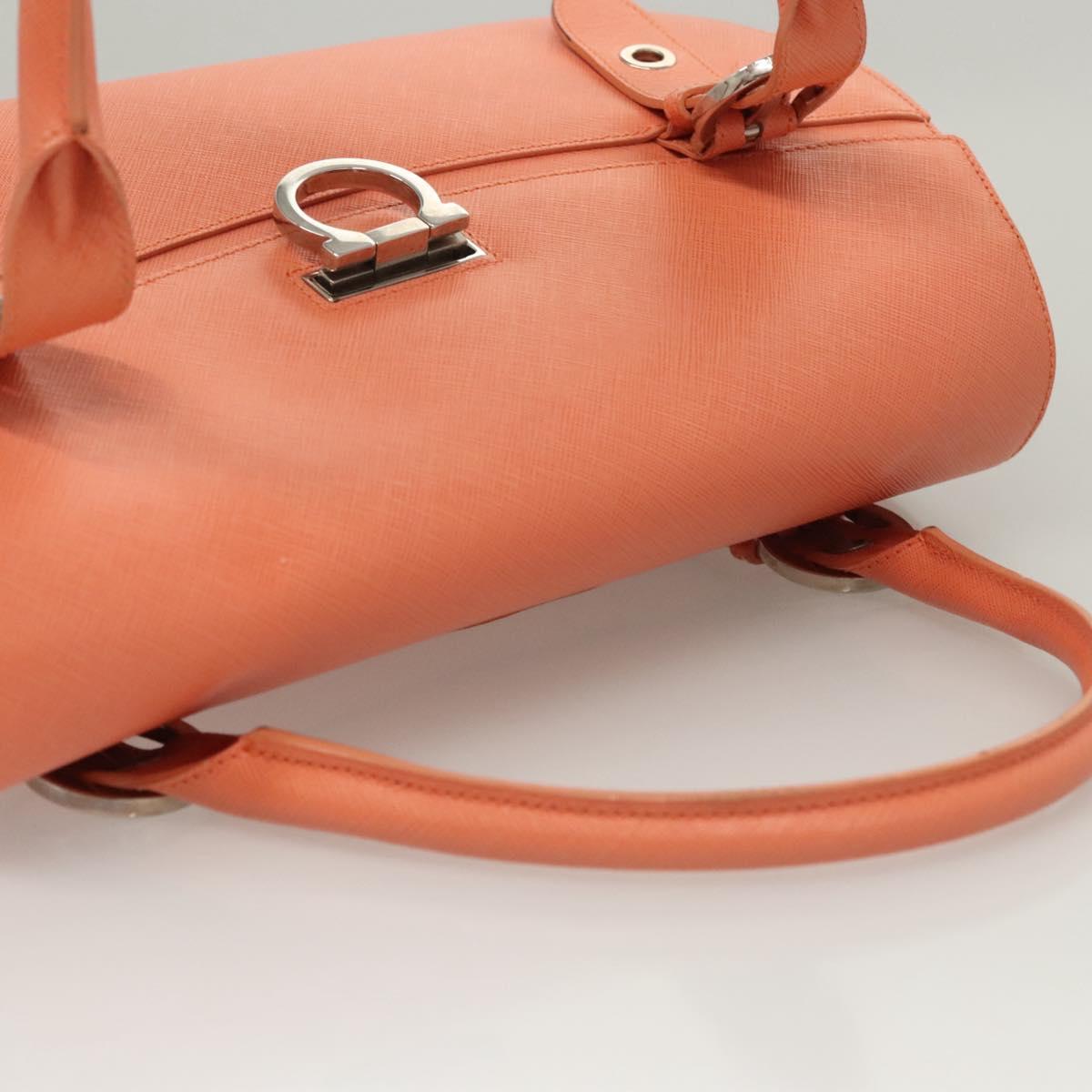 Salvatore Ferragamo Gancini Hand Bag Leather Silver Salmon Pink Auth 124200
