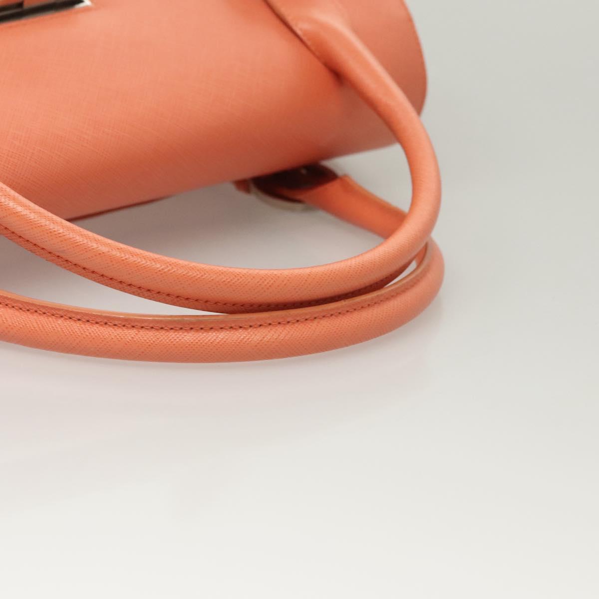 Salvatore Ferragamo Gancini Hand Bag Leather Silver Salmon Pink Auth 124200