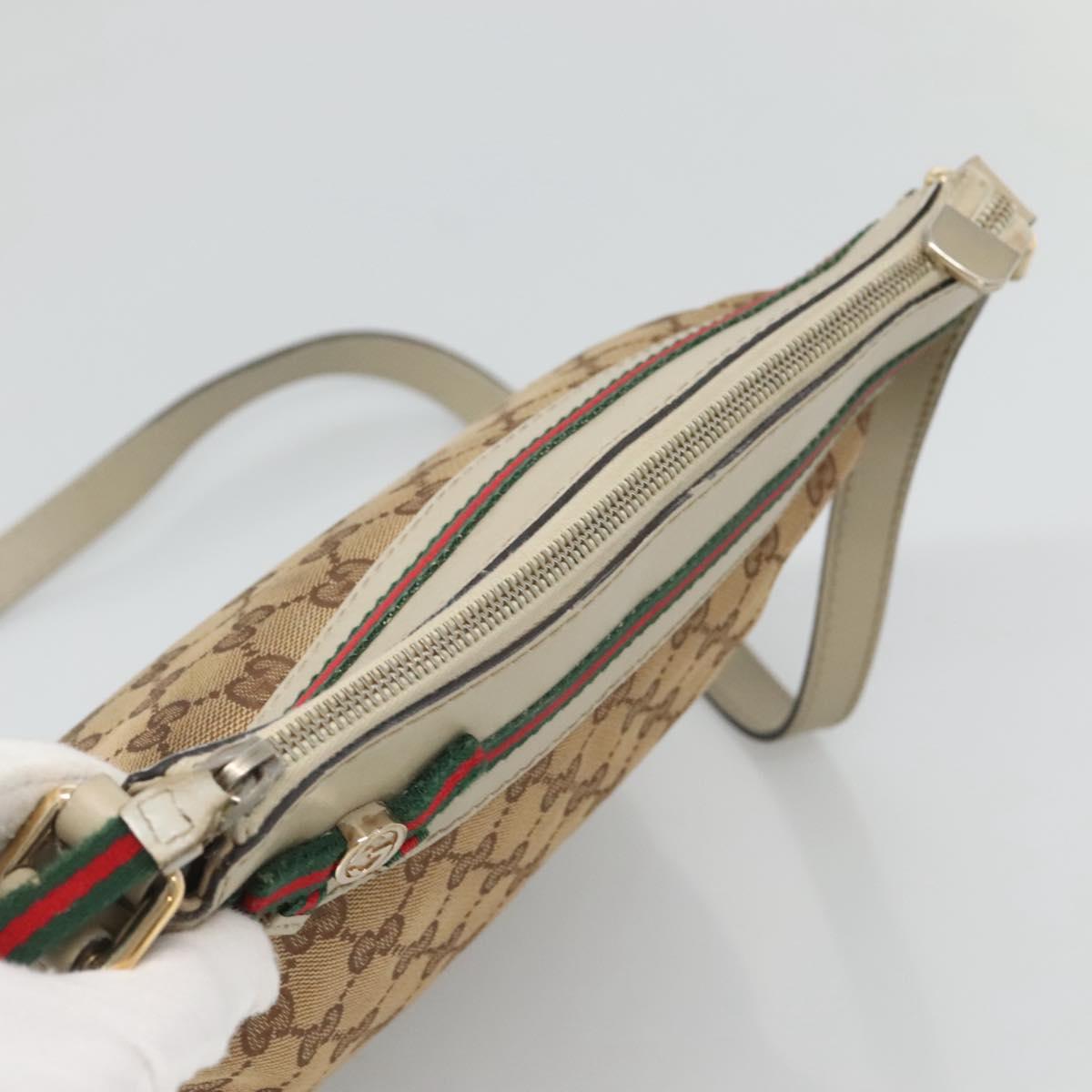 GUCCI GG Canvas Web Sherry Line Shoulder Bag Beige Gold 257065 Auth 124204