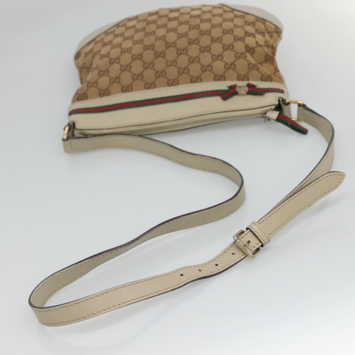 GUCCI GG Canvas Web Sherry Line Shoulder Bag Beige Gold 257065 Auth 124204