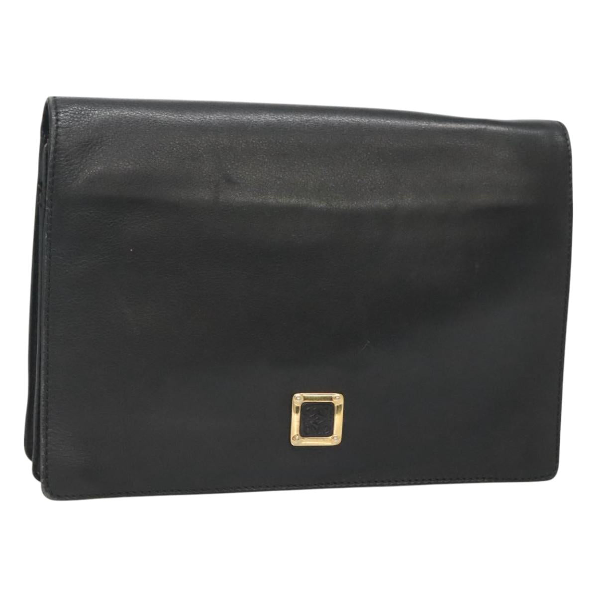 LOEWE Anagram Clutch Bag Leather Black Gold Auth 124222