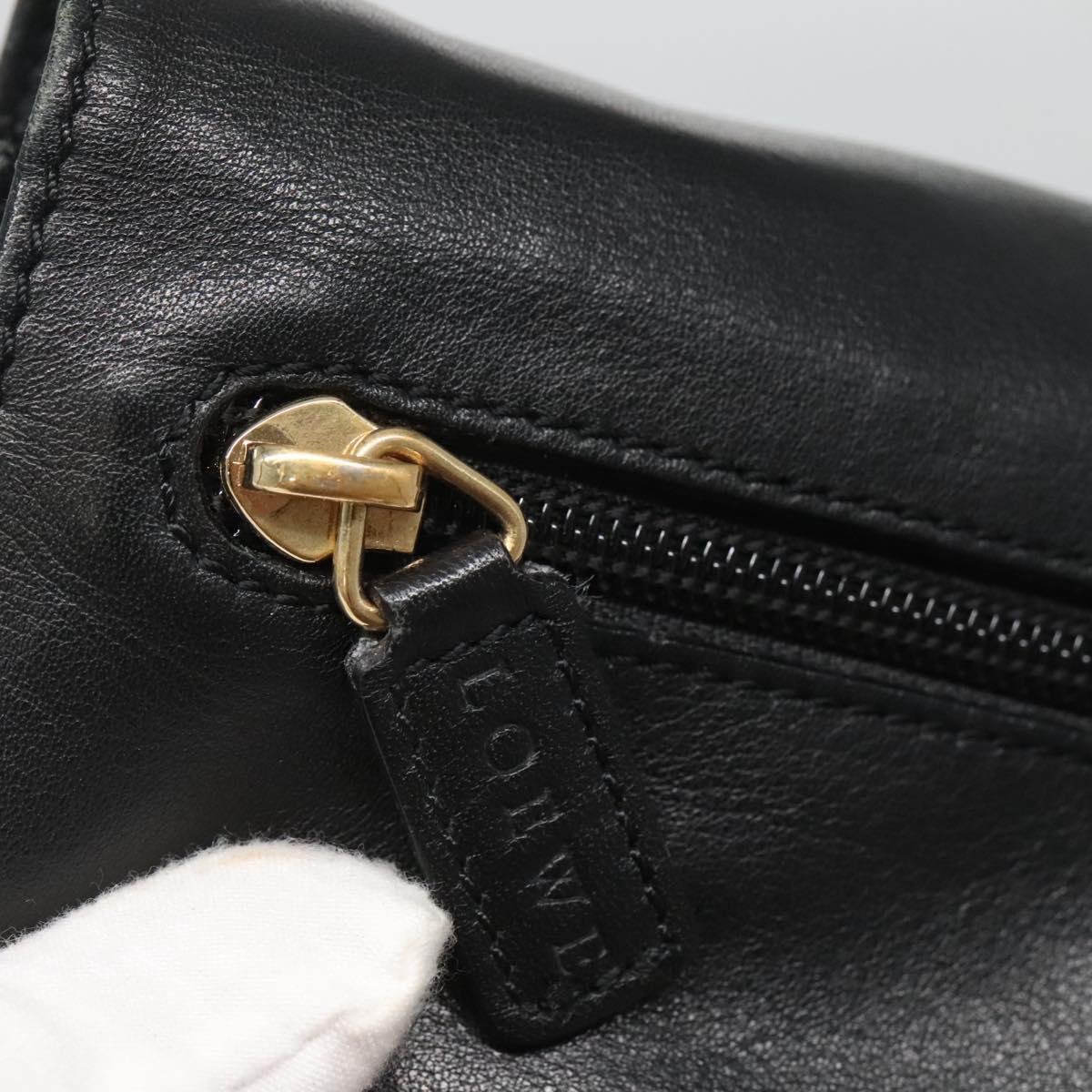 LOEWE Anagram Clutch Bag Leather Black Gold Auth 124222