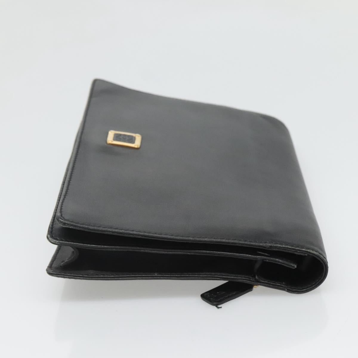 LOEWE Anagram Clutch Bag Leather Black Gold Auth 124222