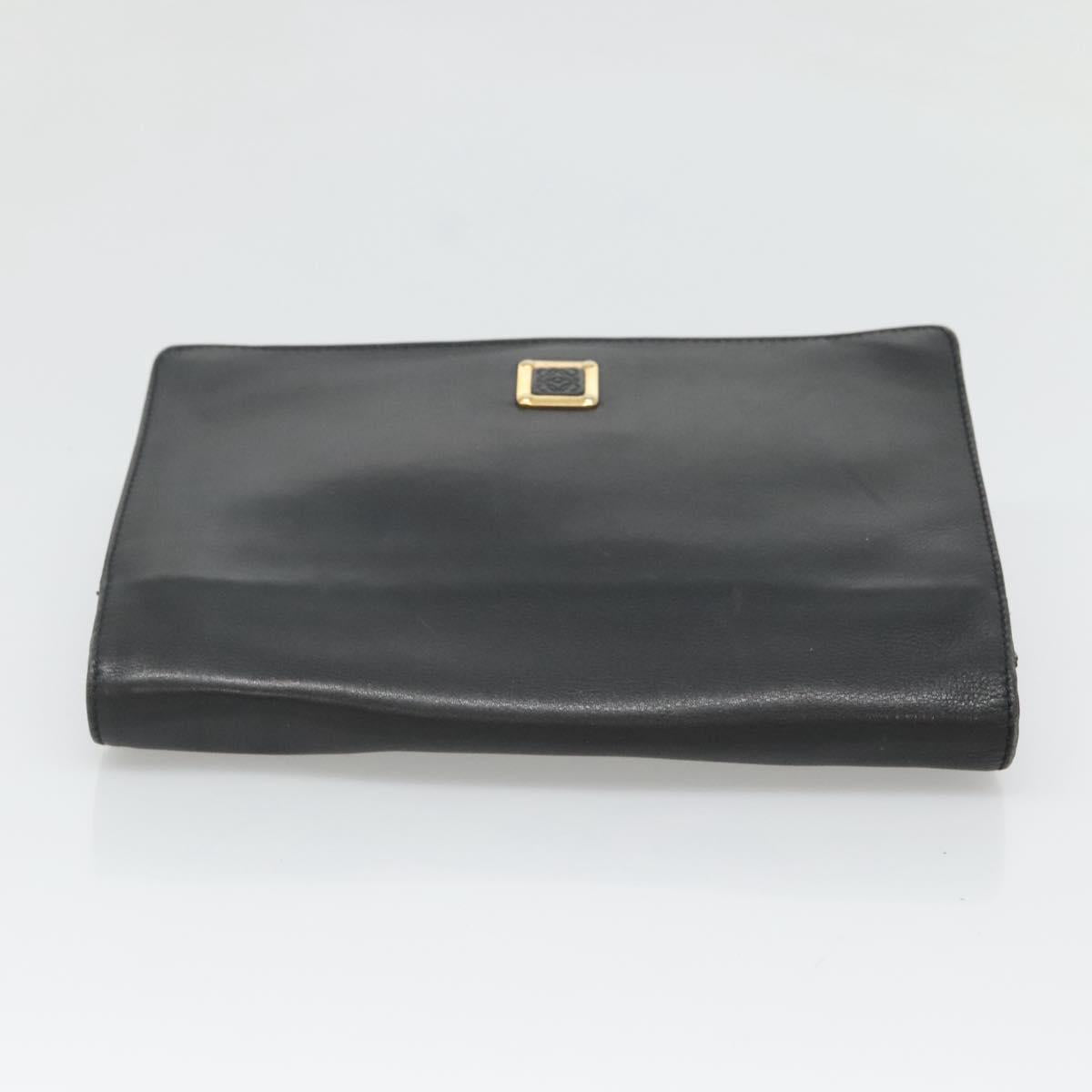 LOEWE Anagram Clutch Bag Leather Black Gold Auth 124222