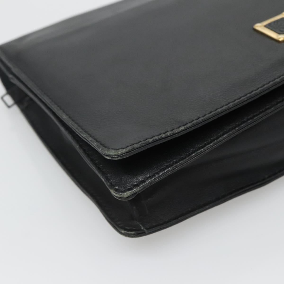 LOEWE Anagram Clutch Bag Leather Black Gold Auth 124222