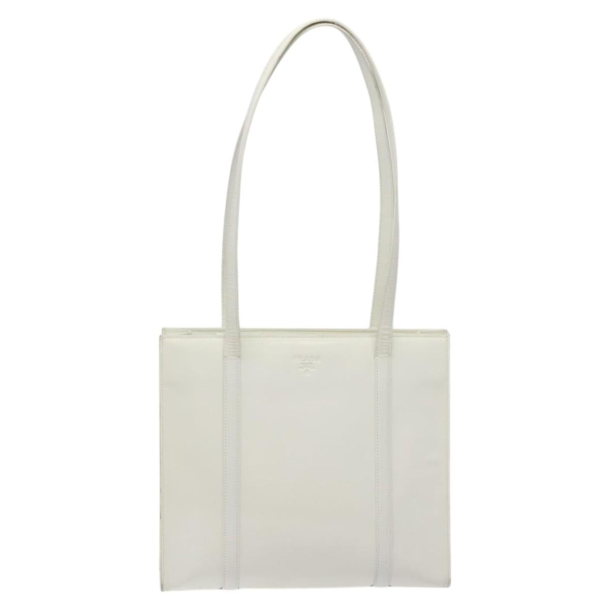 PRADA Shoulder Bag Patent leather White Auth 124227