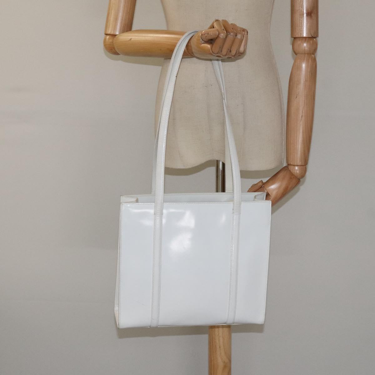 PRADA Shoulder Bag Patent leather White Auth 124227