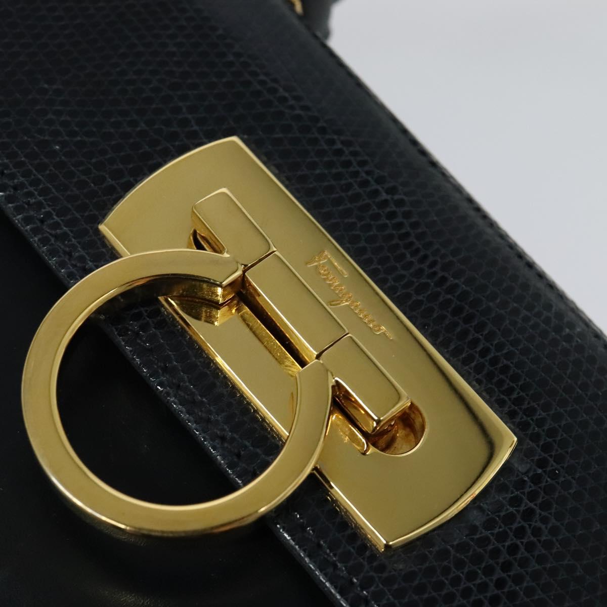 Salvatore Ferragamo Gancini Hand Bag Embossing 2way Navy Gold Auth 124251