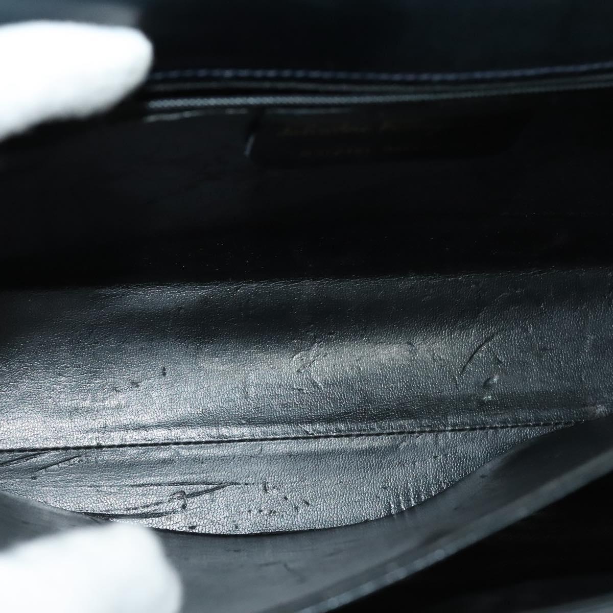 Salvatore Ferragamo Gancini Hand Bag Embossing 2way Navy Gold Auth 124251