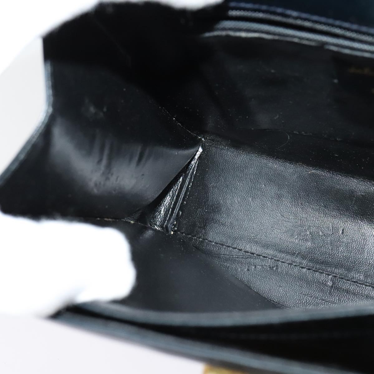 Salvatore Ferragamo Gancini Hand Bag Embossing 2way Navy Gold Auth 124251