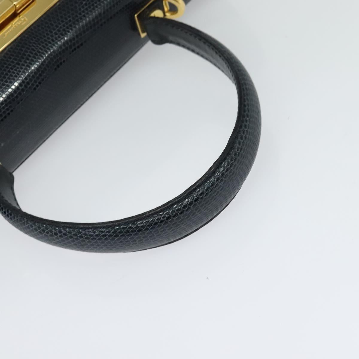 Salvatore Ferragamo Gancini Hand Bag Embossing 2way Navy Gold Auth 124251