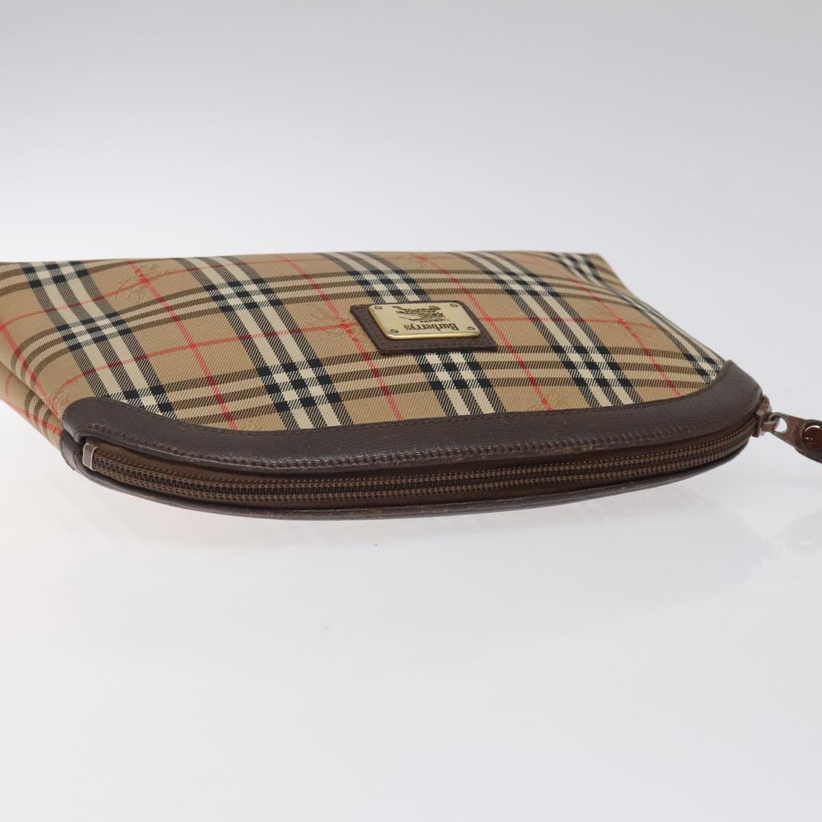 Burberrys Nova Check Pouch Canvas Beige Auth 124252