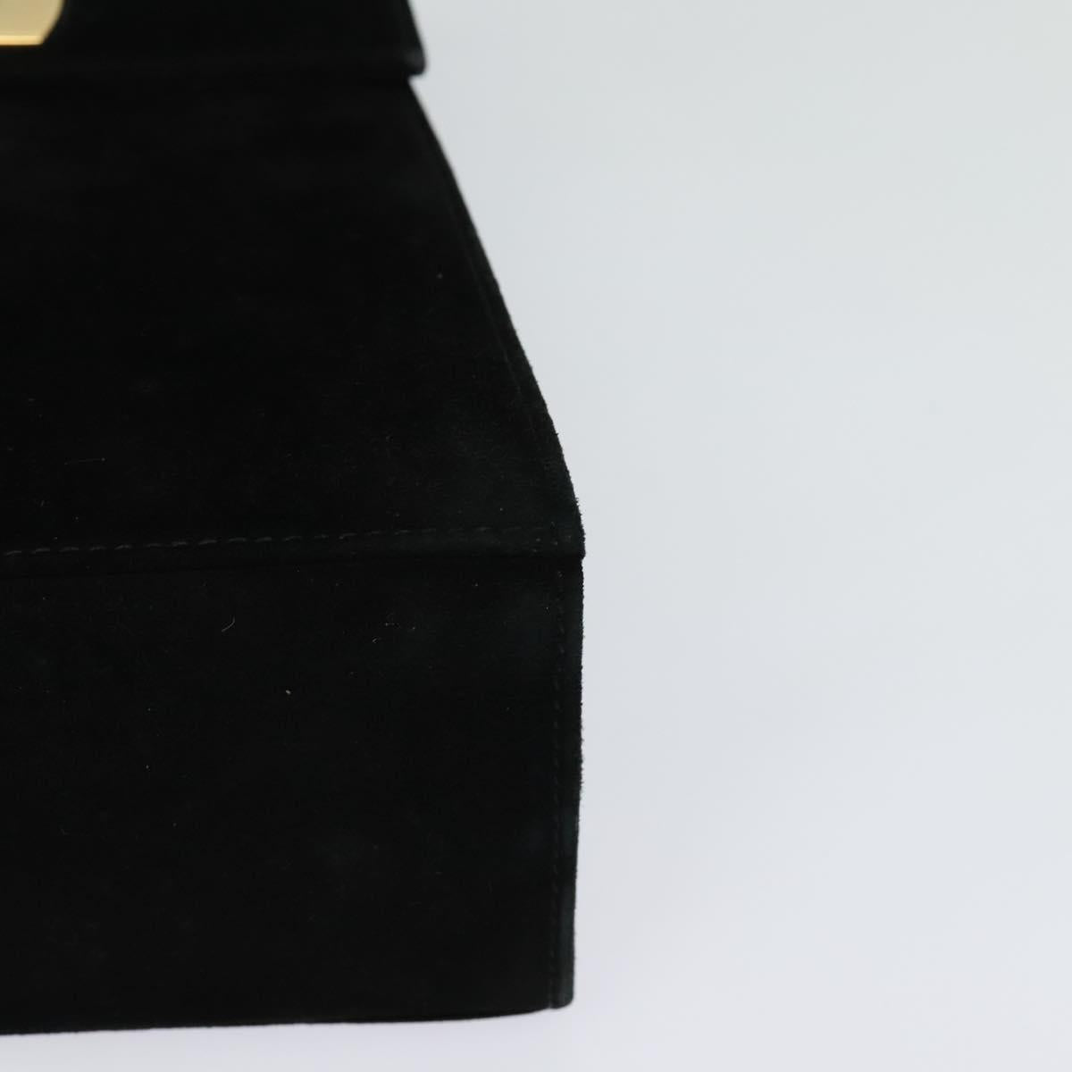 Salvatore Ferragamo Gancini Hand Bag Suede 2way Black Gold Auth 124270