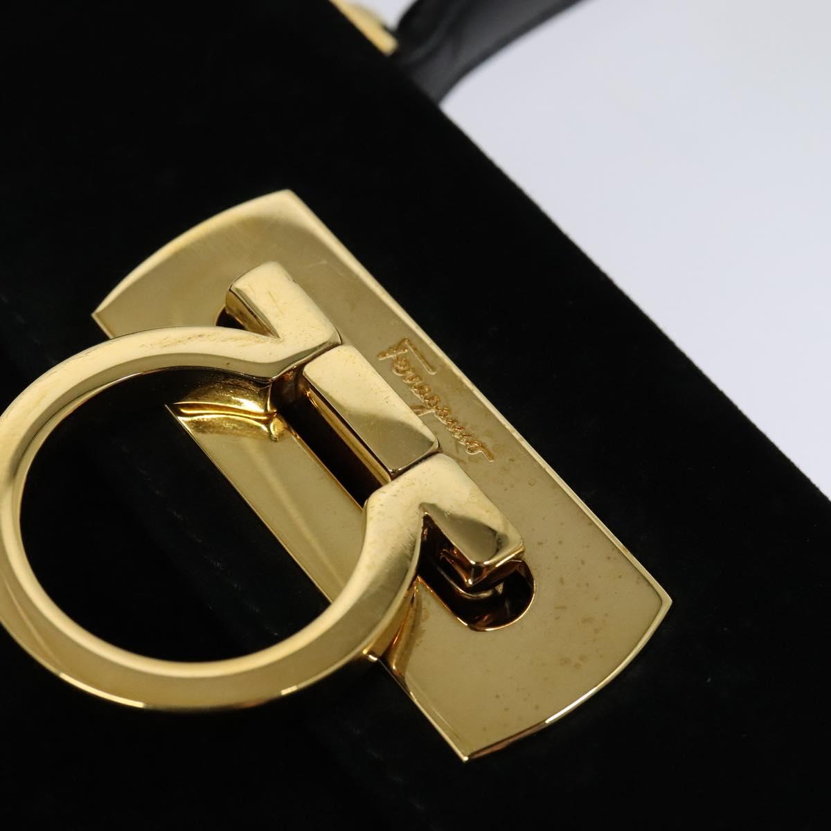 Salvatore Ferragamo Gancini Hand Bag Suede 2way Black Gold Auth 124270