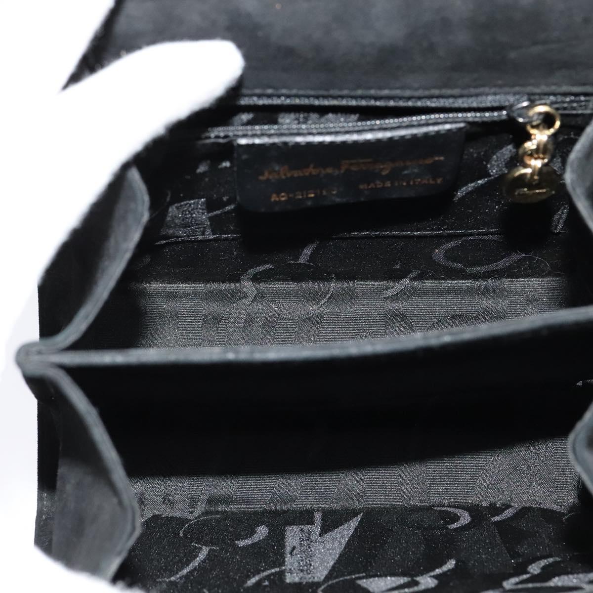 Salvatore Ferragamo Gancini Hand Bag Suede 2way Black Gold Auth 124270