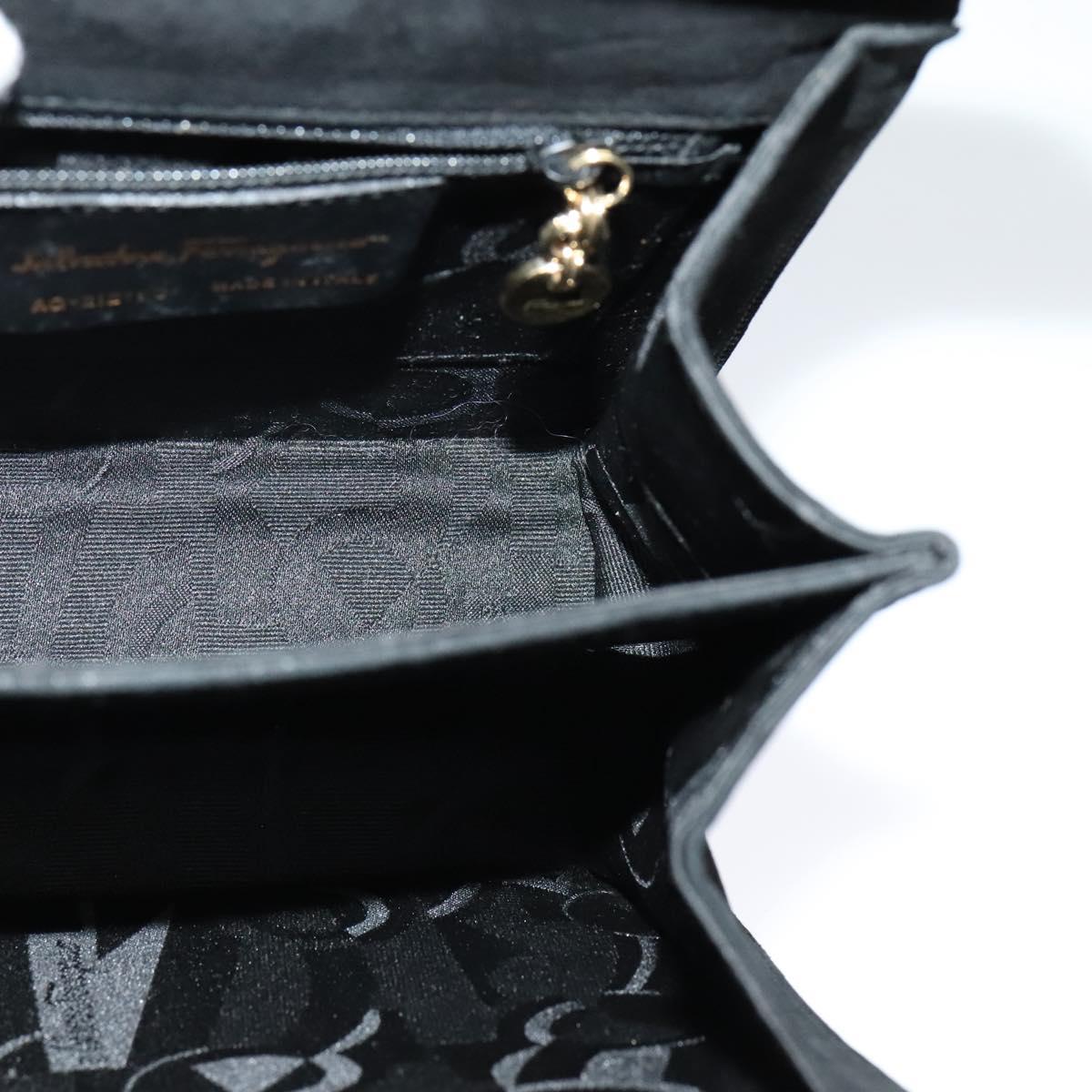 Salvatore Ferragamo Gancini Hand Bag Suede 2way Black Gold Auth 124270