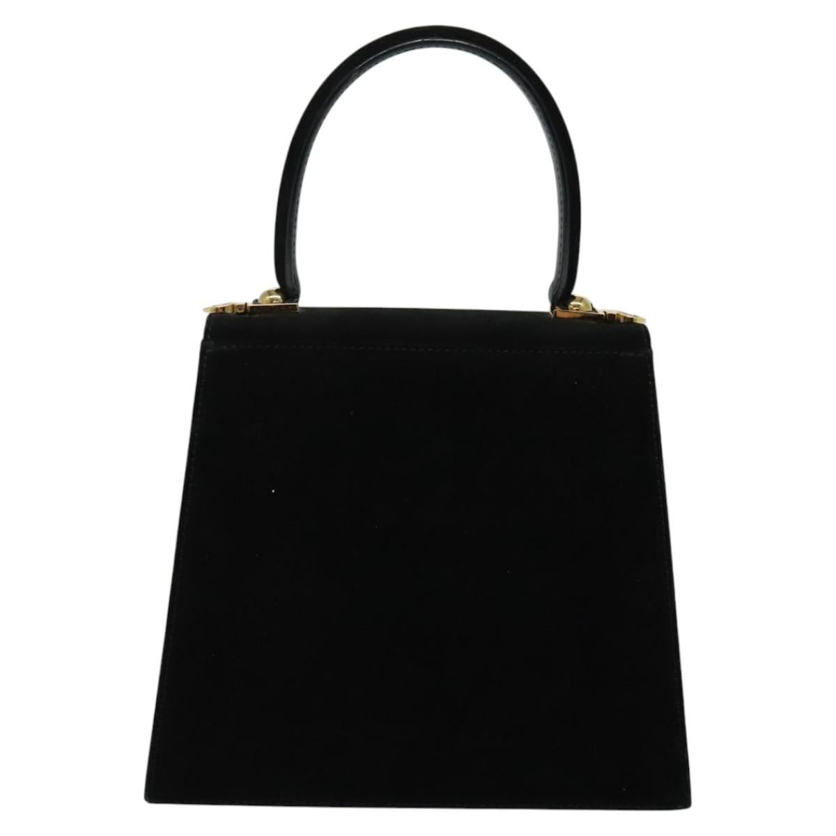 Salvatore Ferragamo Gancini Hand Bag Suede 2way Black Gold Auth 124270