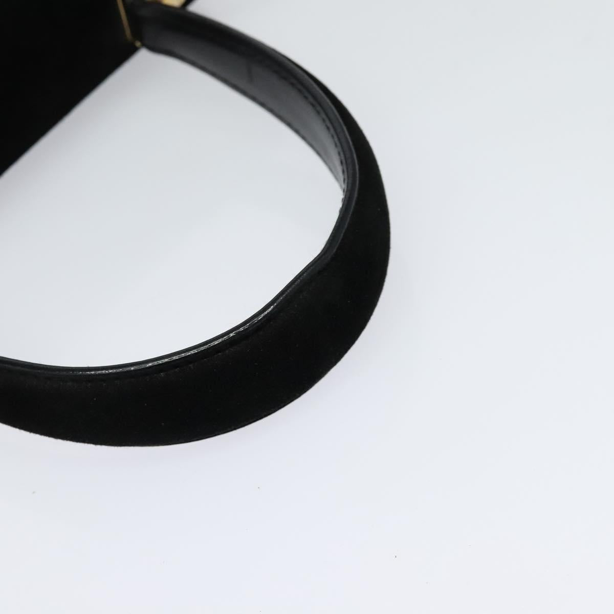 Salvatore Ferragamo Gancini Hand Bag Suede 2way Black Gold Auth 124270